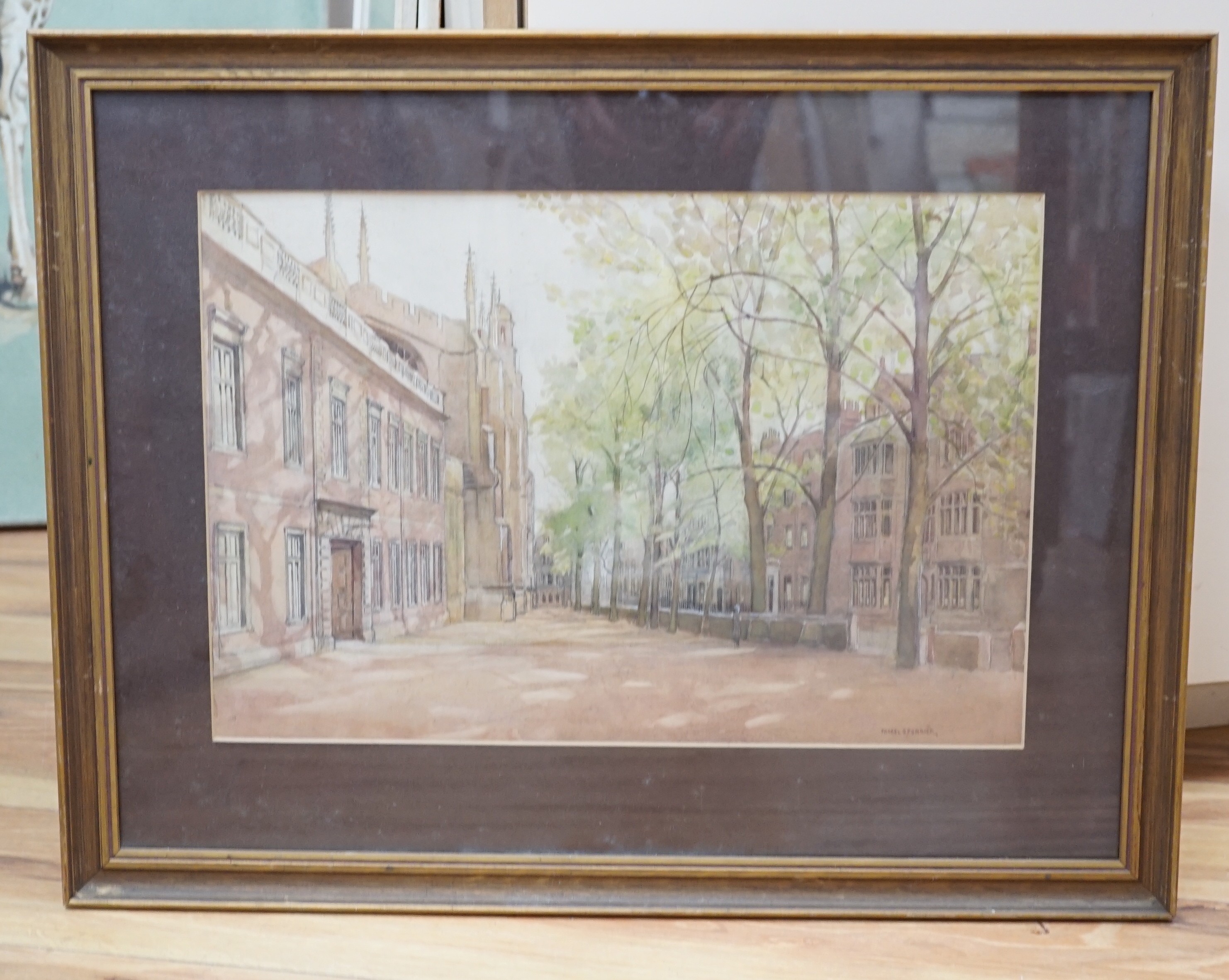 Mabel Annie Spurrier (fl.1920-1940) , watercolour, Cambridge street scene, signed, 30 x 44cm